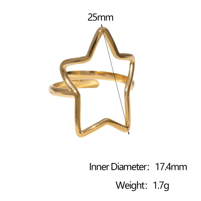 Wholesale Women's Simple Electroplated Stainless Steel Star Pattern Adjustable Open Ring Hand Jewelry - Image 5