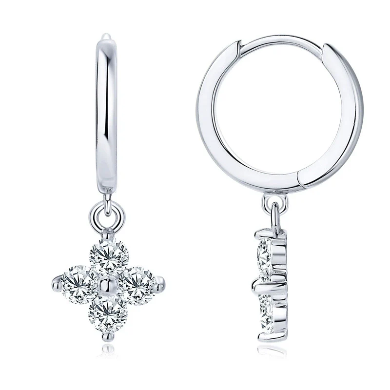 Wholesale Women's Simple Flower Patterned 925 Silver And Copper Earrings With Four Leaf Clover - Image 3