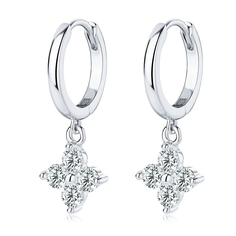 Wholesale Women's Simple Flower Patterned 925 Silver And Copper Earrings With Four Leaf Clover - Image 4