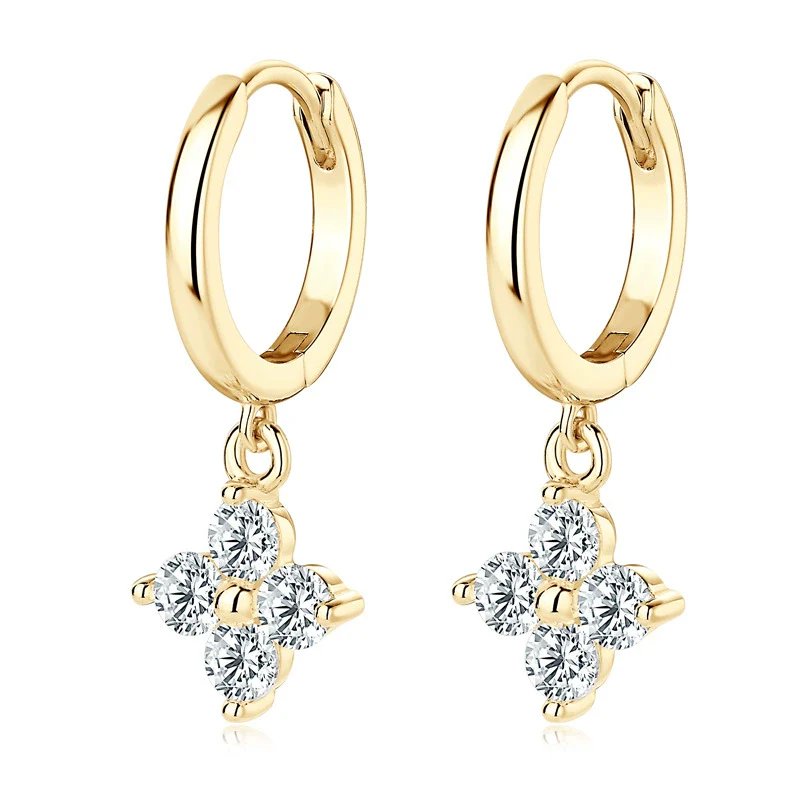 Wholesale Women's Simple Flower Patterned 925 Silver And Copper Earrings With Four Leaf Clover - Image 5