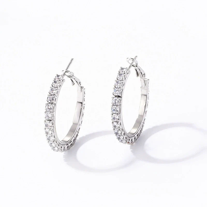 Wholesale Women's Simple Geometric Copper Earrings With Zircon Inlay - Image 8