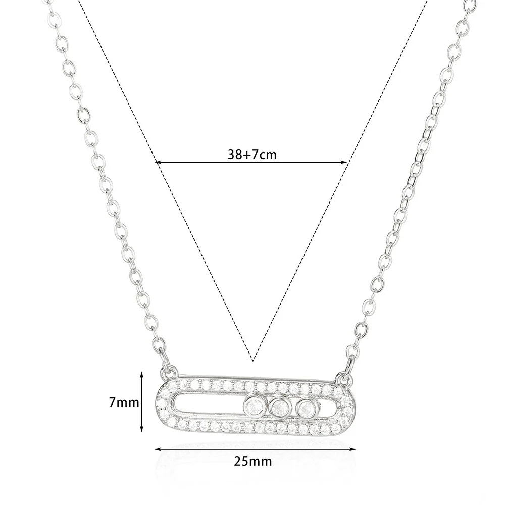 Wholesale Women's Simple Geometric Copper Electroplated Threediamond Sliding Necklace With Zircon Pendant Snake Bone Chain - Image 6