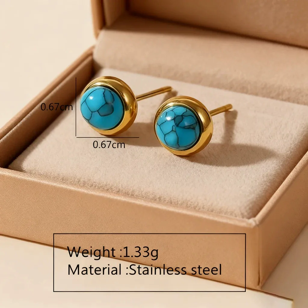 Wholesale Women's Simple Geometric Electroplated Blue Turquoise Stainless Steel Necklace Bracelet Earrings Set - Image 4