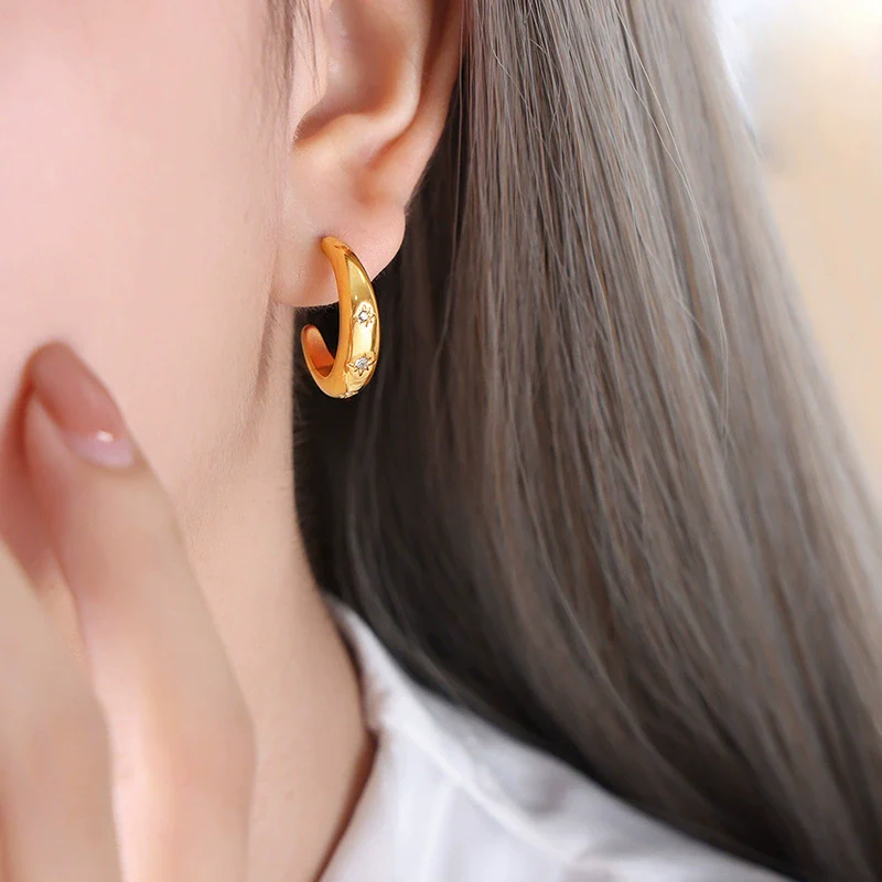 Wholesale Women's Simple Geometric Electroplated Titanium Steel Earrings With Zircon And Glass Beads And Rhinestone - Image 8