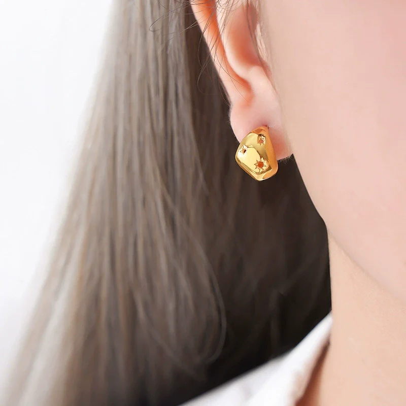 Wholesale Women's Simple Geometric Electroplated Titanium Steel Earrings With Zircon And Glass Beads And Rhinestone - Image 9