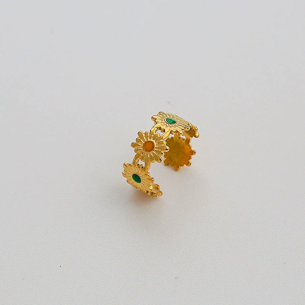 Wholesale Women's Simple Geometric Flower Electroplated Stainless Steel Open Ring Highend Jewelry - Image 5