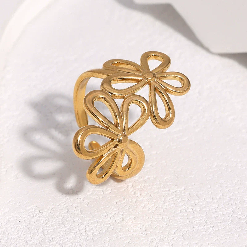 Wholesale Women's Simple Geometric Flower Electroplated Stainless Steel Open Rings Jewelry - Image 2