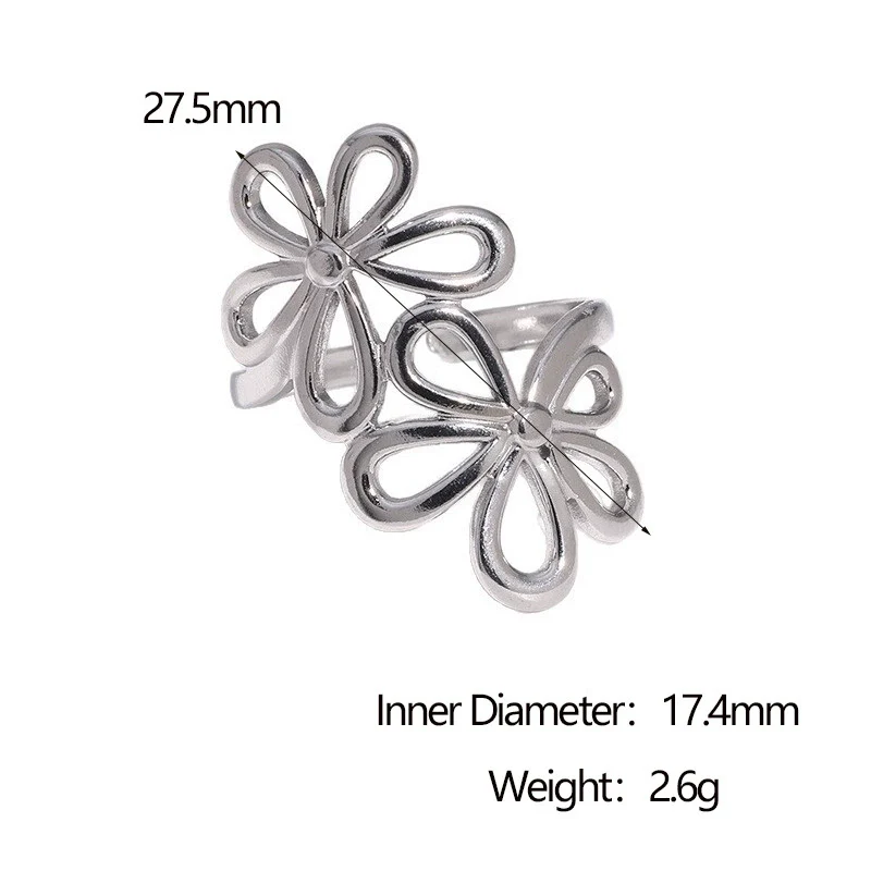 Wholesale Women's Simple Geometric Flower Electroplated Stainless Steel Open Rings Jewelry - Image 6