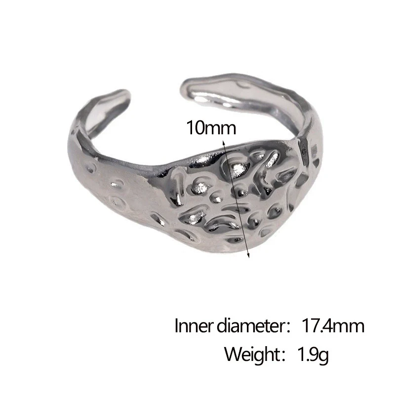 Wholesale Women's Simple Geometric Hammer Pattern Stainless Steel Open Ring With 18K Gold Electroplating - Image 7