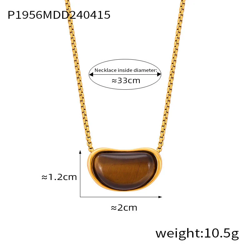 Wholesale Women's Simple Geometric Inlaid Tiger Eye Stone Goldplated Titanium Steel Pendant Necklace - Image 6