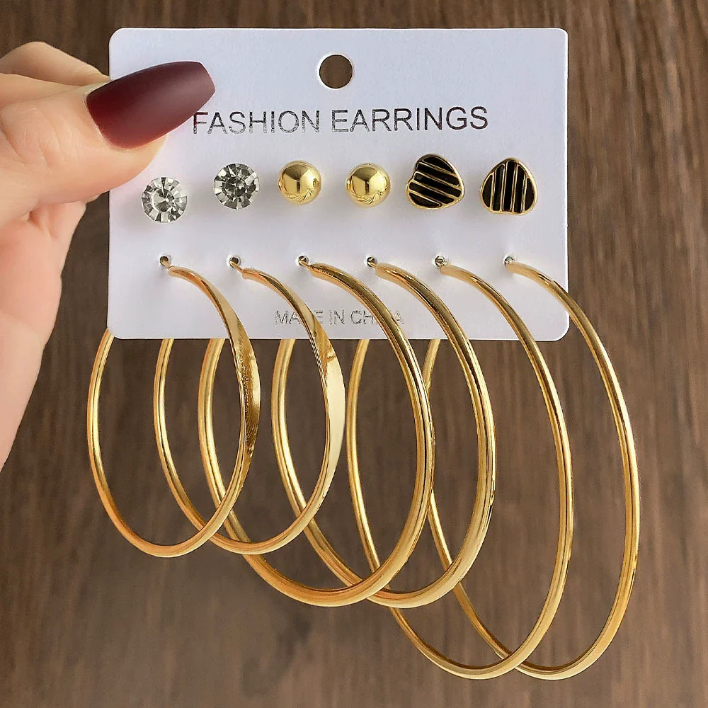 Wholesale Women's Simple Geometric Metal Alloy Electroplated Circle Hoop And Stud Earrings - Image 10