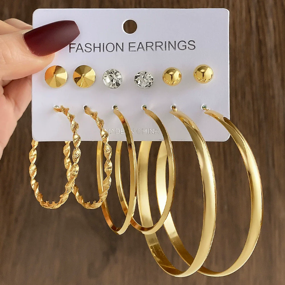 Wholesale Women's Simple Geometric Metal Alloy Electroplated Circle Hoop And Stud Earrings - Image 12
