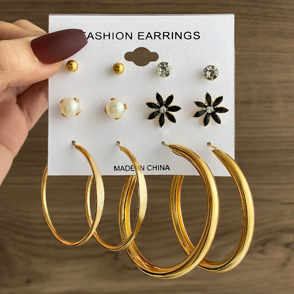 Wholesale Women's Simple Geometric Metal Alloy Electroplated Circle Hoop And Stud Earrings - Image 19
