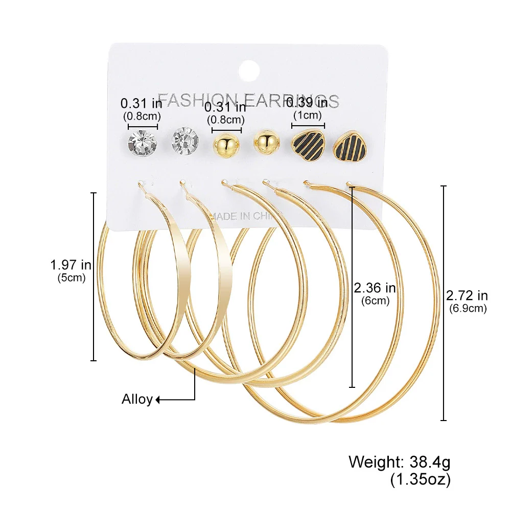 Wholesale Women's Simple Geometric Metal Alloy Electroplated Circle Hoop And Stud Earrings - Image 2