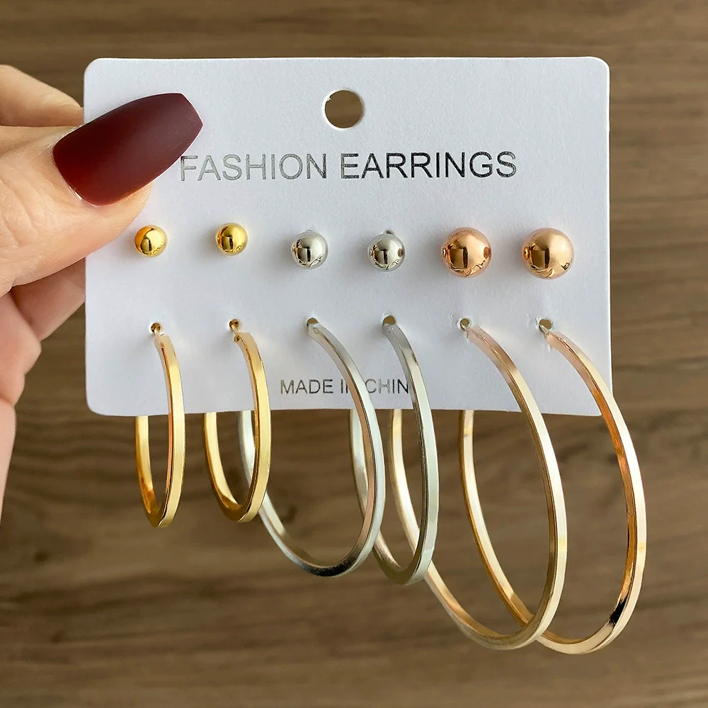 Wholesale Women's Simple Geometric Metal Alloy Electroplated Circle Hoop And Stud Earrings - Image 23