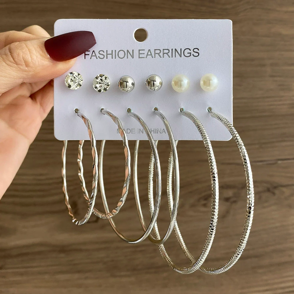 Wholesale Women's Simple Geometric Metal Alloy Electroplated Circle Hoop And Stud Earrings - Image 25