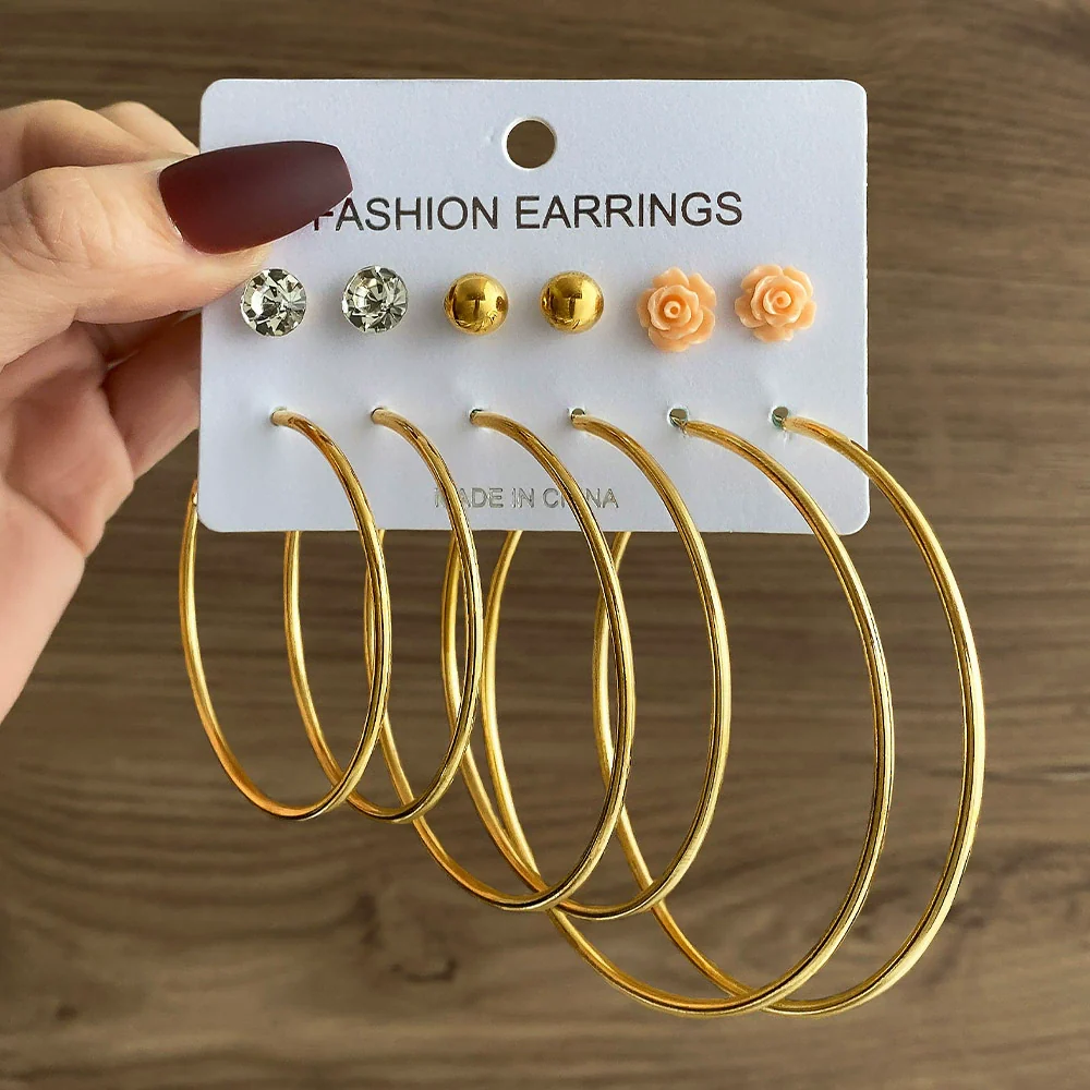Wholesale Women's Simple Geometric Metal Alloy Electroplated Circle Hoop And Stud Earrings - Image 30