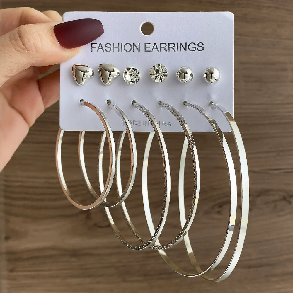 Wholesale Women's Simple Geometric Metal Alloy Electroplated Circle Hoop And Stud Earrings - Image 31