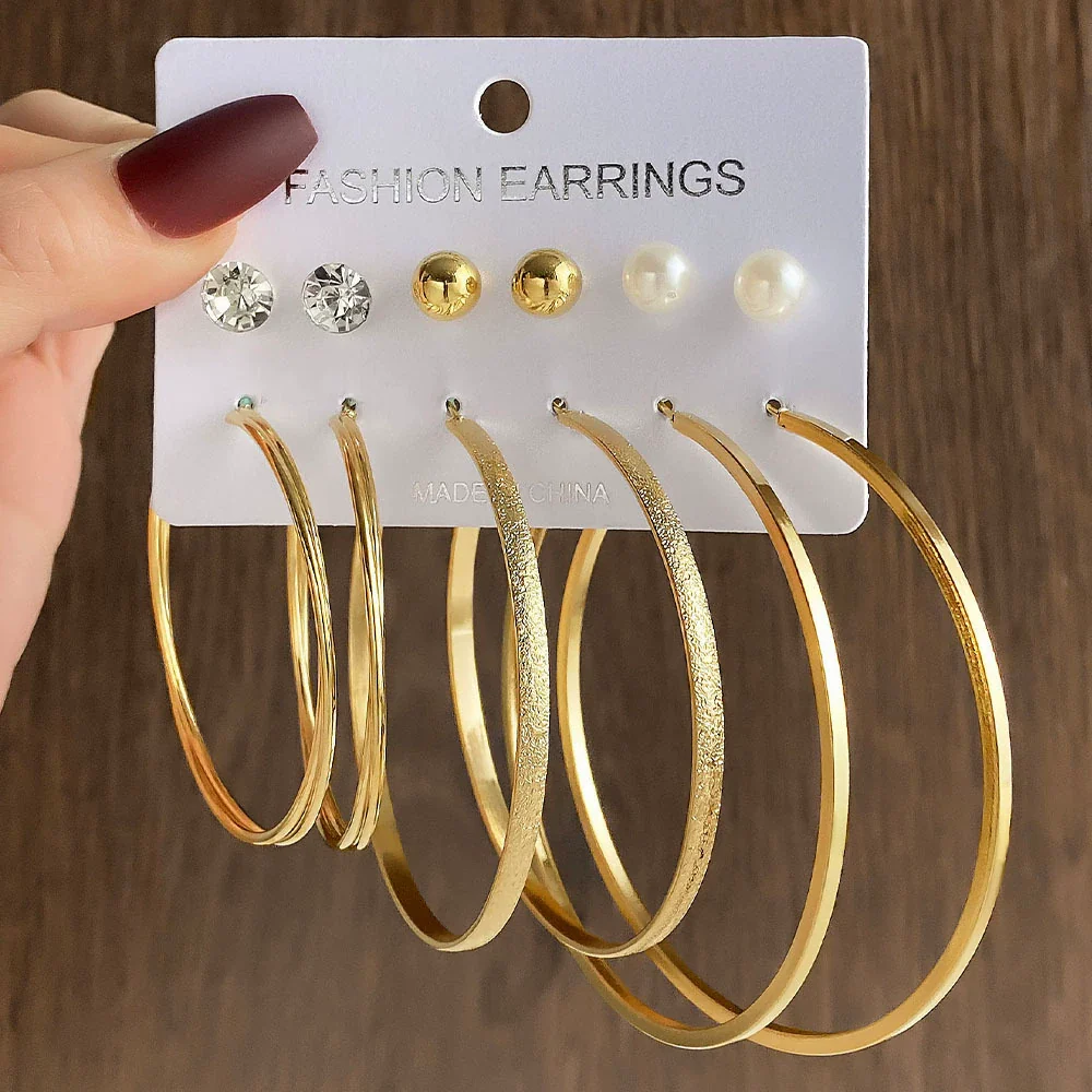 Wholesale Women's Simple Geometric Metal Alloy Electroplated Circle Hoop And Stud Earrings - Image 6
