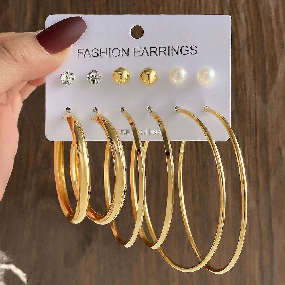 Wholesale Women's Simple Geometric Metal Alloy Electroplated Circle Hoop And Stud Earrings - Image 7