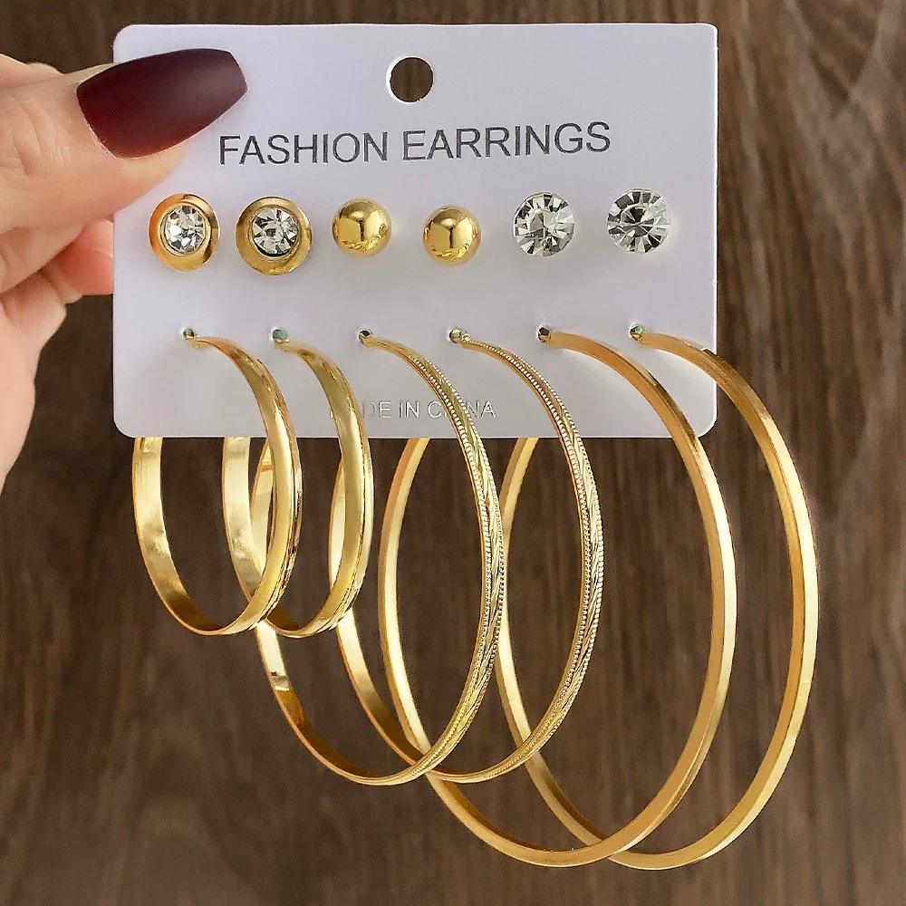 Wholesale Women's Simple Geometric Metal Alloy Electroplated Circle Hoop And Stud Earrings - Image 8