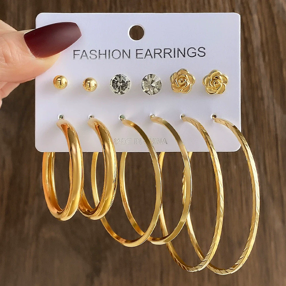 Wholesale Women's Simple Geometric Metal Alloy Electroplated Circle Hoop And Stud Earrings - Image 9