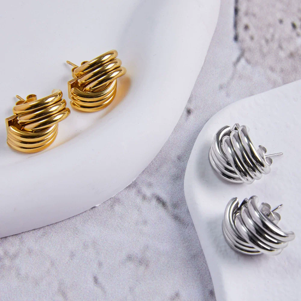 Wholesale Women's Simple Geometric Multilayer Cross Titanium Steel Electroplated Earrings Jewelry - Image 2