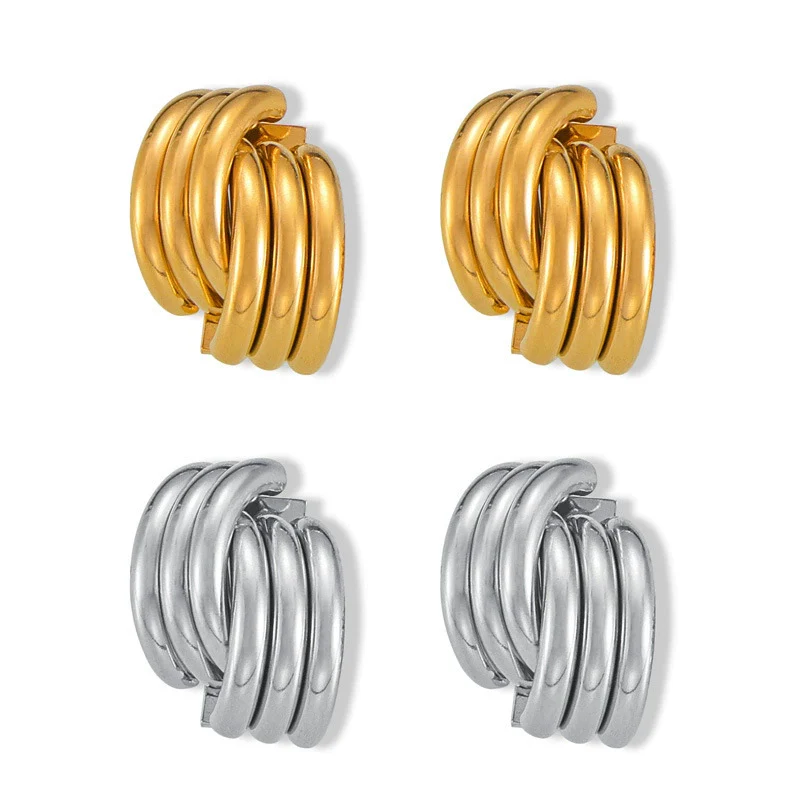 Wholesale Women's Simple Geometric Multilayer Cross Titanium Steel Electroplated Earrings Jewelry - Image 5