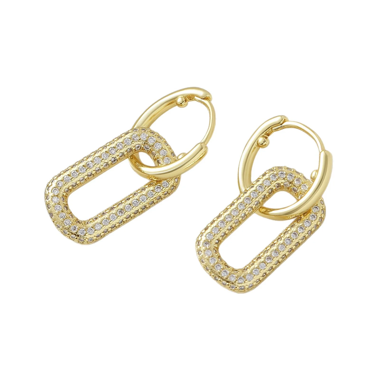 Wholesale Women's Simple Geometric Oval Zircon Inlay Real Gold Copper Plated Hoop Earrings - Image 5