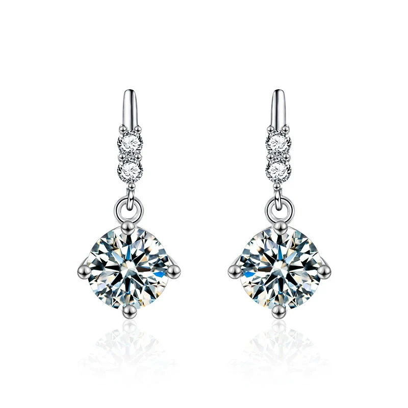 Wholesale Women's Simple Geometric S925 Sterling Silver Moissanite Fourclaw Tassel Earrings Set With Diamonds - Image 4