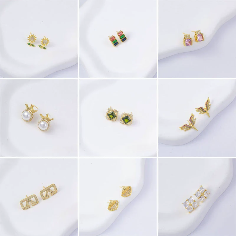 Wholesale Women's Simple Geometric Square Copper Microinlaid Electroplated Earrings - Image 3