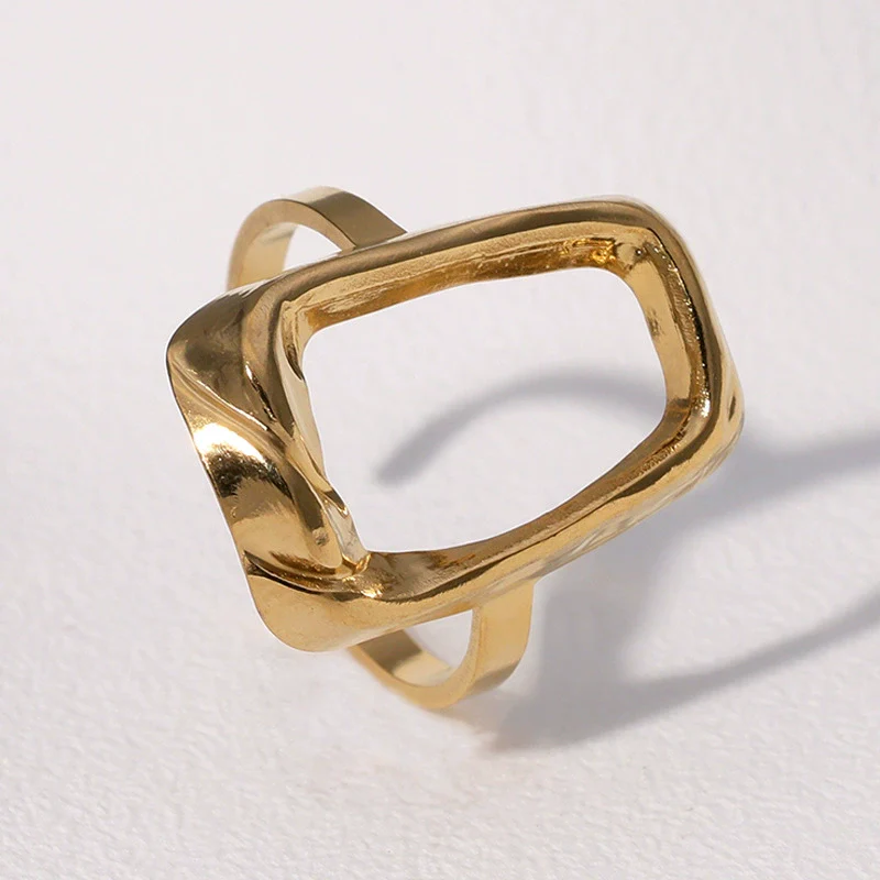 Wholesale Women's Simple Geometric Square Open Ring Stainless Steel 18K Gold Electroplated Hand Jewelry - Image 2