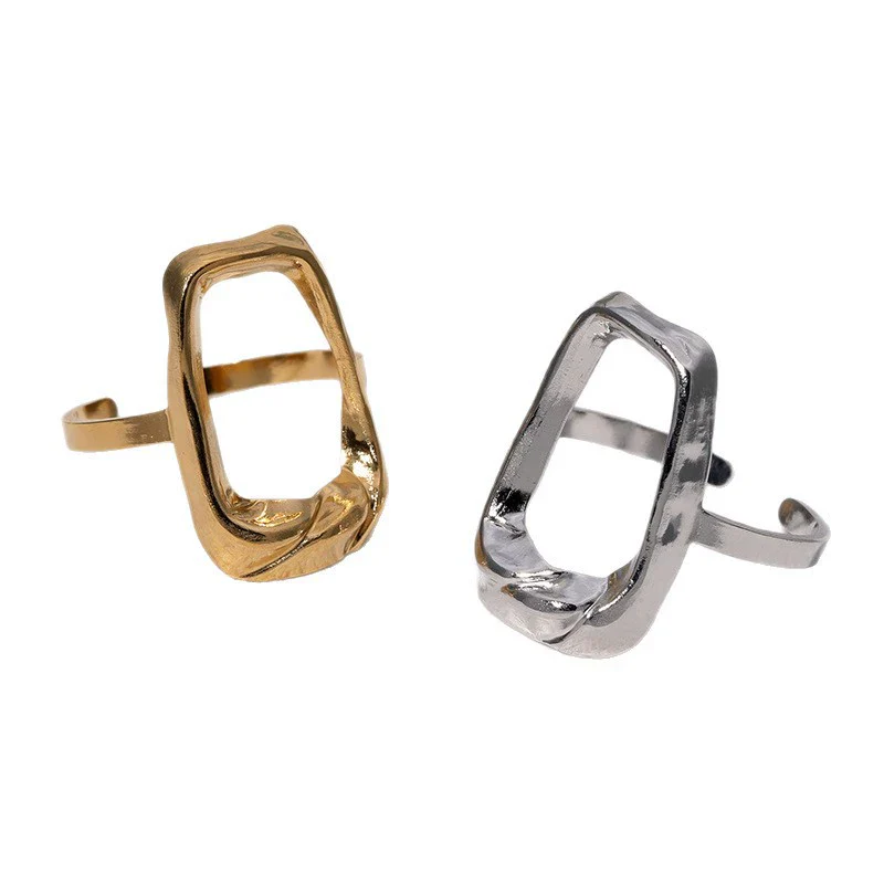 Wholesale Women's Simple Geometric Square Open Ring Stainless Steel 18K Gold Electroplated Hand Jewelry - Image 5