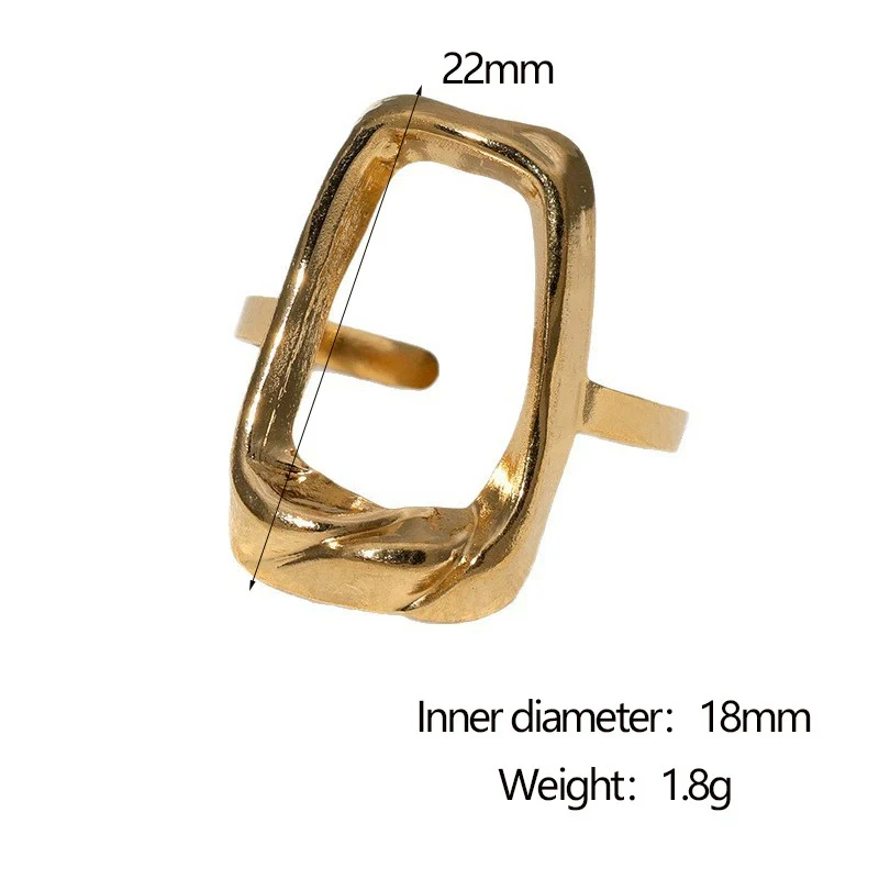 Wholesale Women's Simple Geometric Square Open Ring Stainless Steel 18K Gold Electroplated Hand Jewelry - Image 6