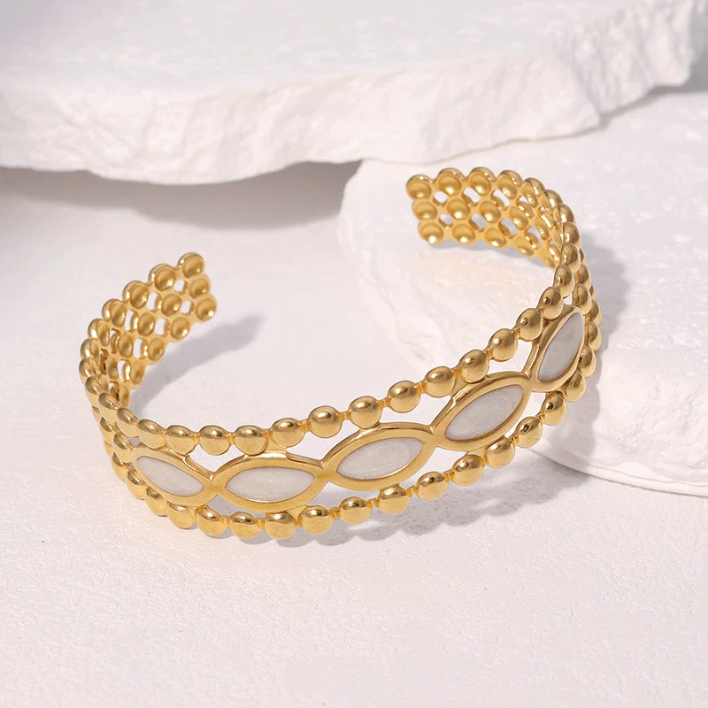 Wholesale Women's Simple Geometric Stainless Steel Electroplated Oil Drop Open Wide Bracelet - Image 2