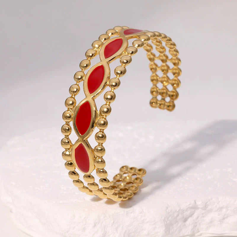 Wholesale Women's Simple Geometric Stainless Steel Electroplated Oil Drop Open Wide Bracelet - Image 3