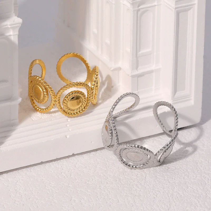 Wholesale Women's Simple Geometric Stainless Steel Electroplated Open Rings Hand Jewelry