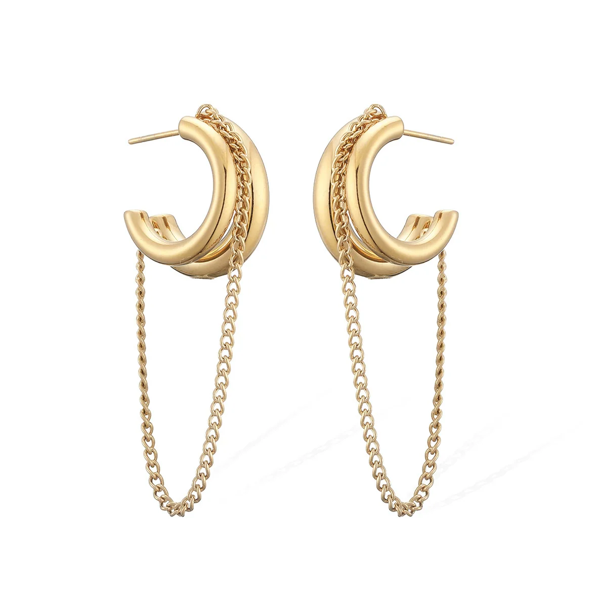 Wholesale Women's Simple Geometric Stainless Steel Electroplated Tassel Earrings - Image 5