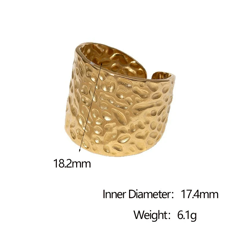 Wholesale Women's Simple Geometric Stainless Steel Hammered 18K Goldplated Open Ring Hand Jewelry - Image 5
