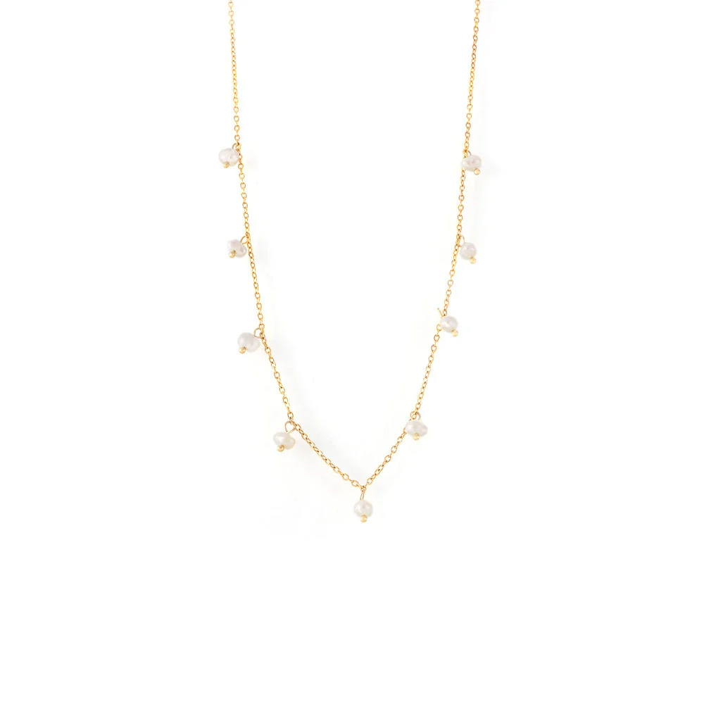 Wholesale Women's Simple Geometric Titanium Steel 18K Gold Plated Freshwater Pearl Clavicle Necklace - Image 5