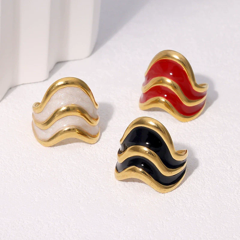 Wholesale Women's Simple Geometric Ushaped 18K Goldplated Stainless Steel Open Ring Jewelry