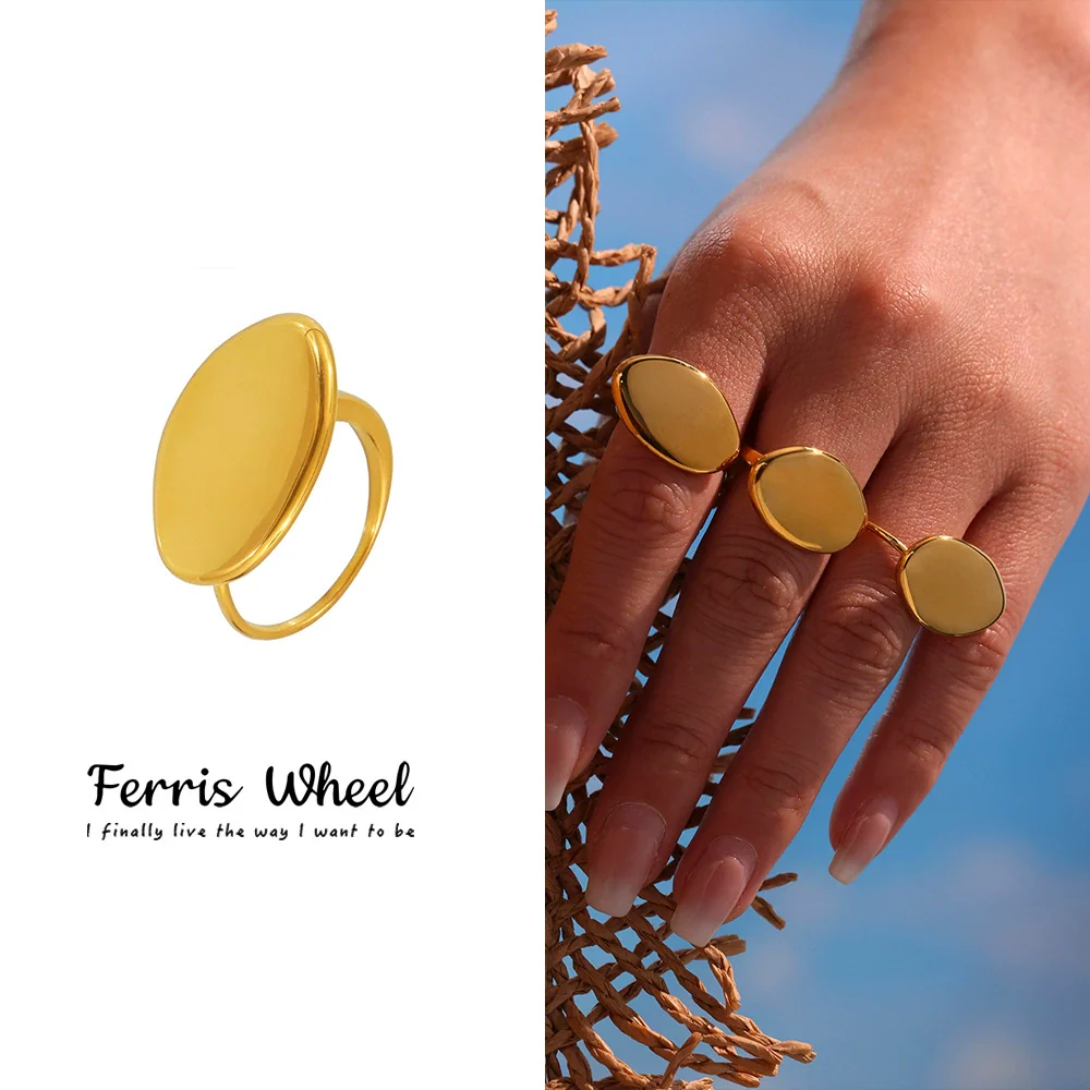 Wholesale Women's Simple Glossy Geometric Retro Style Electroplated Oval Ring Made Of Stainless Steel