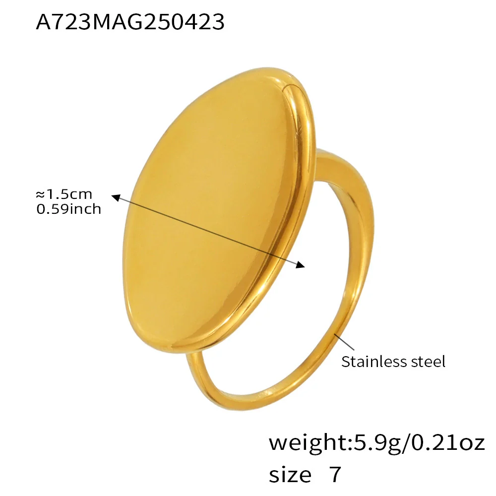 Wholesale Women's Simple Glossy Geometric Retro Style Electroplated Oval Ring Made Of Stainless Steel - Image 6