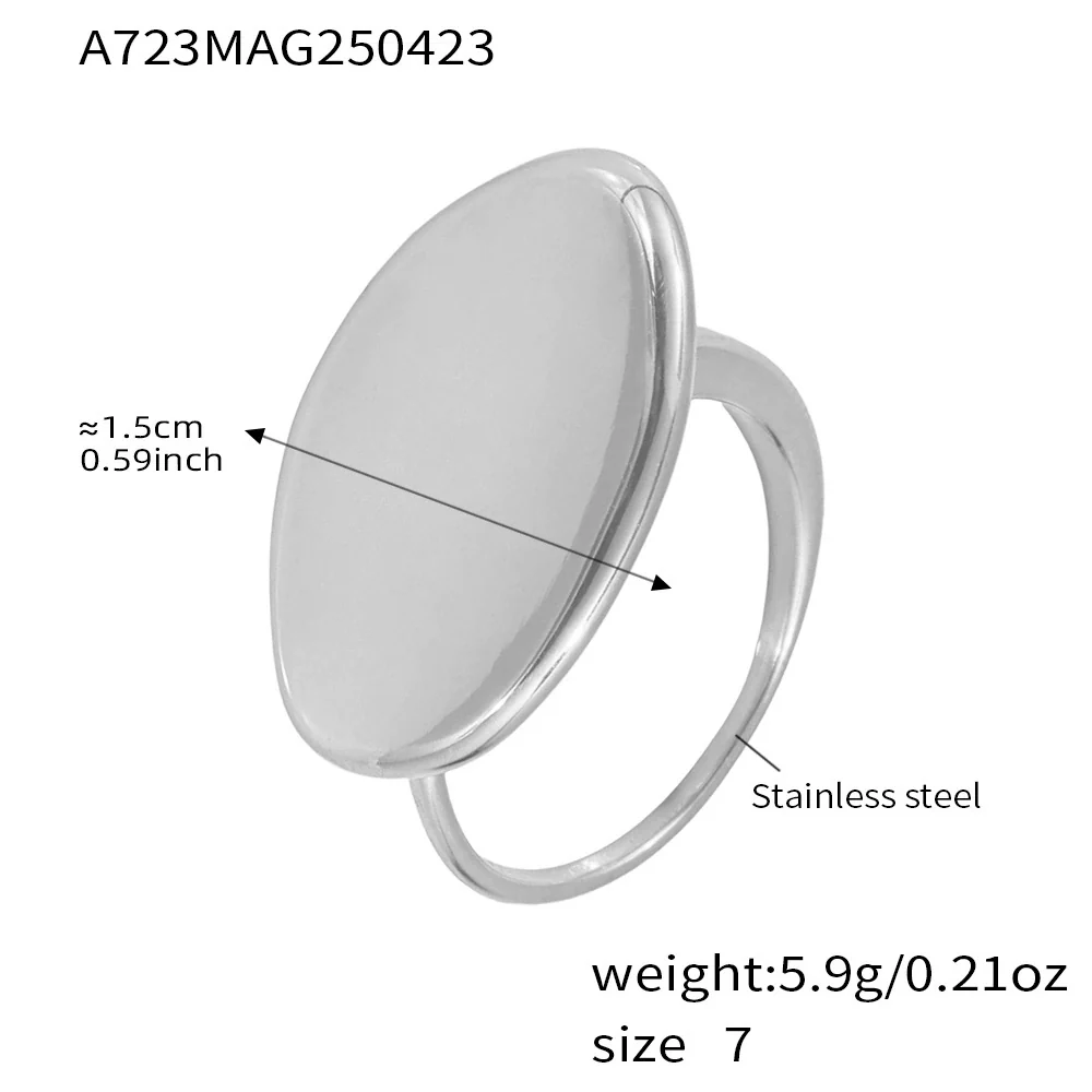 Wholesale Women's Simple Glossy Geometric Retro Style Electroplated Oval Ring Made Of Stainless Steel - Image 7