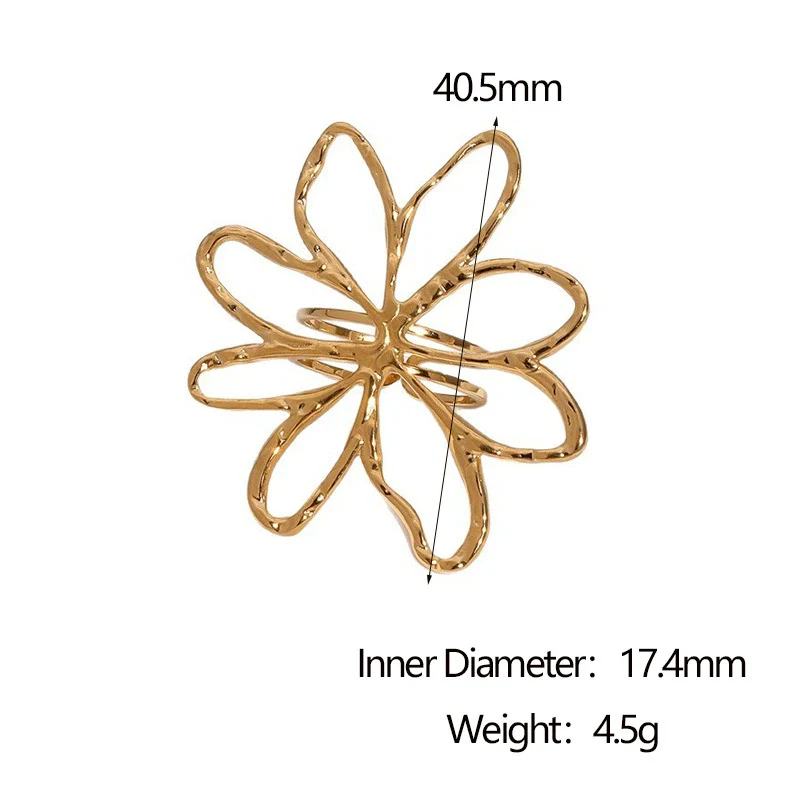 Wholesale Women's Simple Hollow Flower Electroplated Stainless Steel Ring Hand Jewelry - Image 5