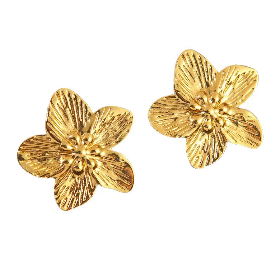 Wholesale Women's Simple Plants And Flowers Stainless Steel Electroplated Jewelry Set Including Necklace Earrings Ring And Bracelet - Image 5