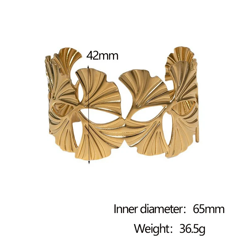 Wholesale Women's Simple Plants Flowers Style 18K Gold Electroplated Stainless Steel Adjustable Open Hydraulic Bracelet - Image 6