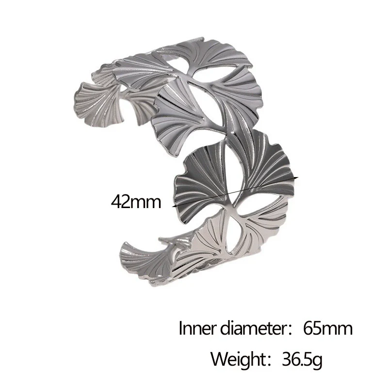 Wholesale Women's Simple Plants Flowers Style 18K Gold Electroplated Stainless Steel Adjustable Open Hydraulic Bracelet - Image 7