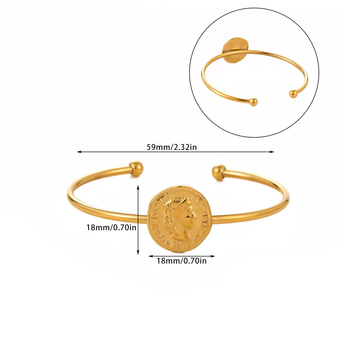 Wholesale Women's Simple Portrait Stainless Steel 18K Gold Plated Open Bracelet - Image 6