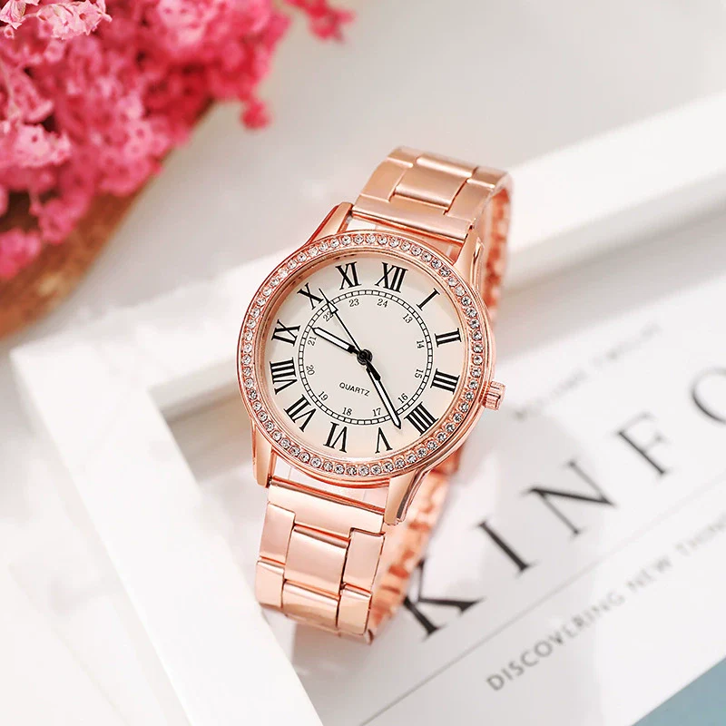 Wholesale Women's Simple Retro Alloy Case Steel Band Quartz Watch With Inlaid Roman Diamond And Luminous Feature - Image 4